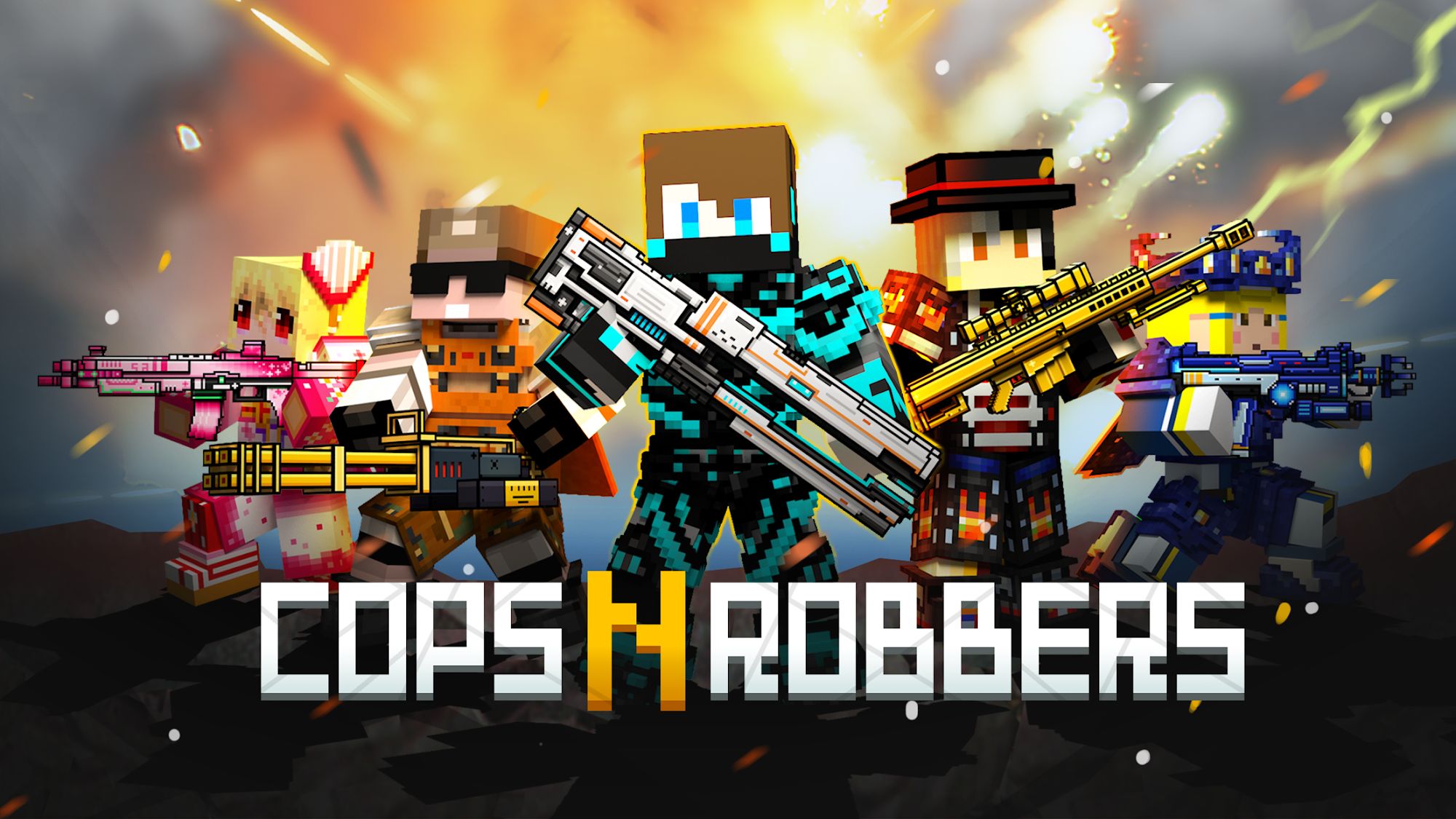 Full version of Android Online game apk Cops N Robbers:Pixel Craft Gun for tablet and phone.