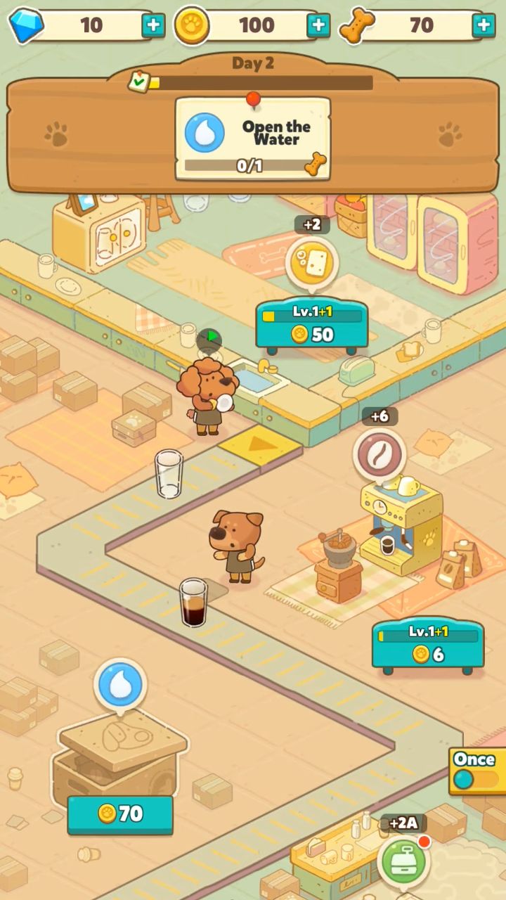 Full version of Android Clicker game apk Dog Cafe Tycoon for tablet and phone.