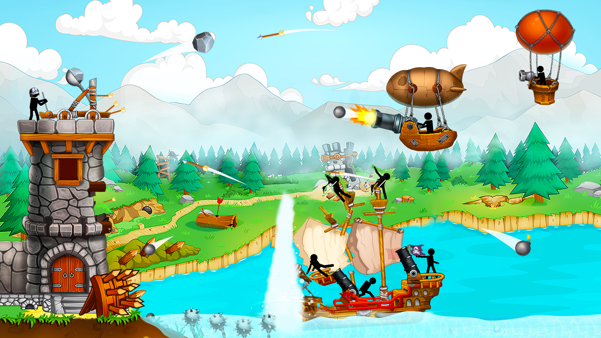 Full version of Android Puzzle Shooting game apk The Catapult: Stickman Pirates for tablet and phone.