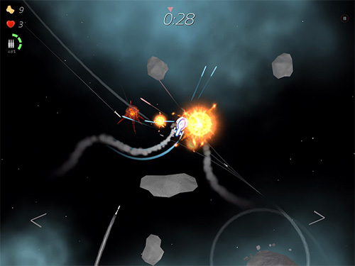 Gameplay of the 2 minutes in space: Missiles and asteroids survival for Android phone or tablet.