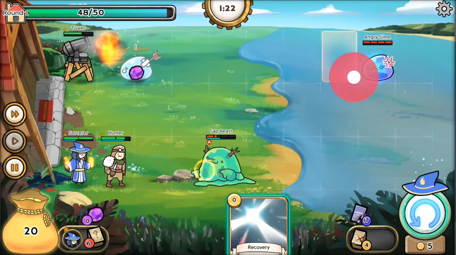 Gameplay of the 3 Minute Heroes: Card Defense for Android phone or tablet.