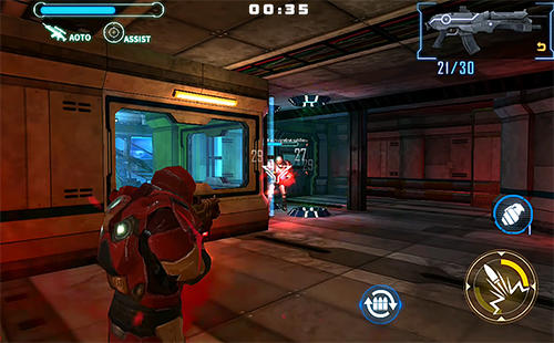 Gameplay of the 3D Overwatch hero 2: Space armor 2 for Android phone or tablet.