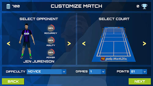 Gameplay of the 3D pro badminton challenge for Android phone or tablet.
