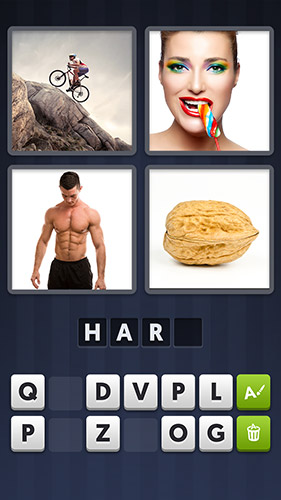 Gameplay of the 4 pics 1 word for Android phone or tablet.