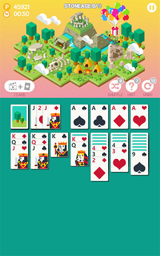 Gameplay of the Age of solitaire: City building card game for Android phone or tablet.