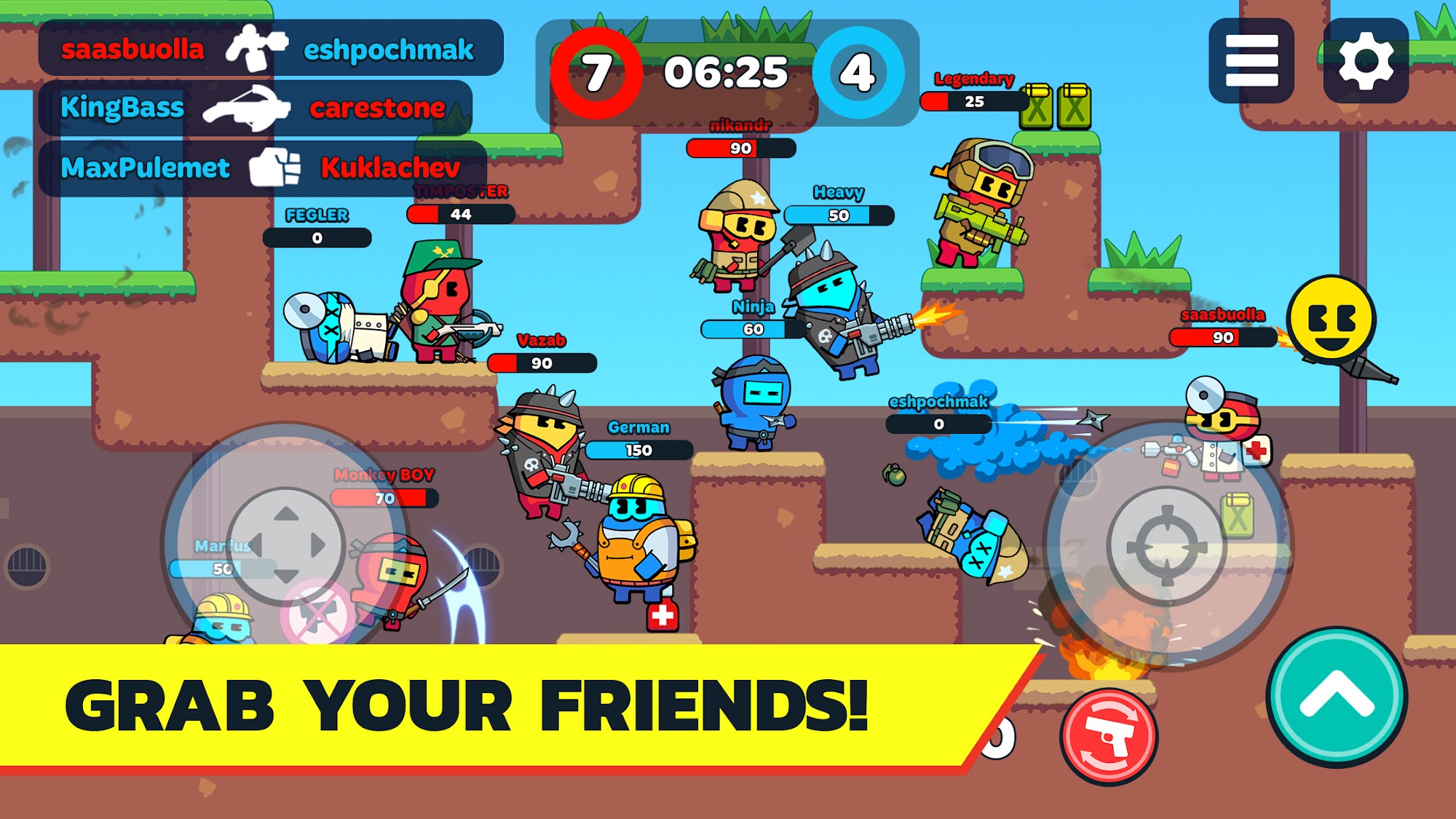 Gameplay of the BOOM GUYS Top online PVP brawl for Android phone or tablet.
