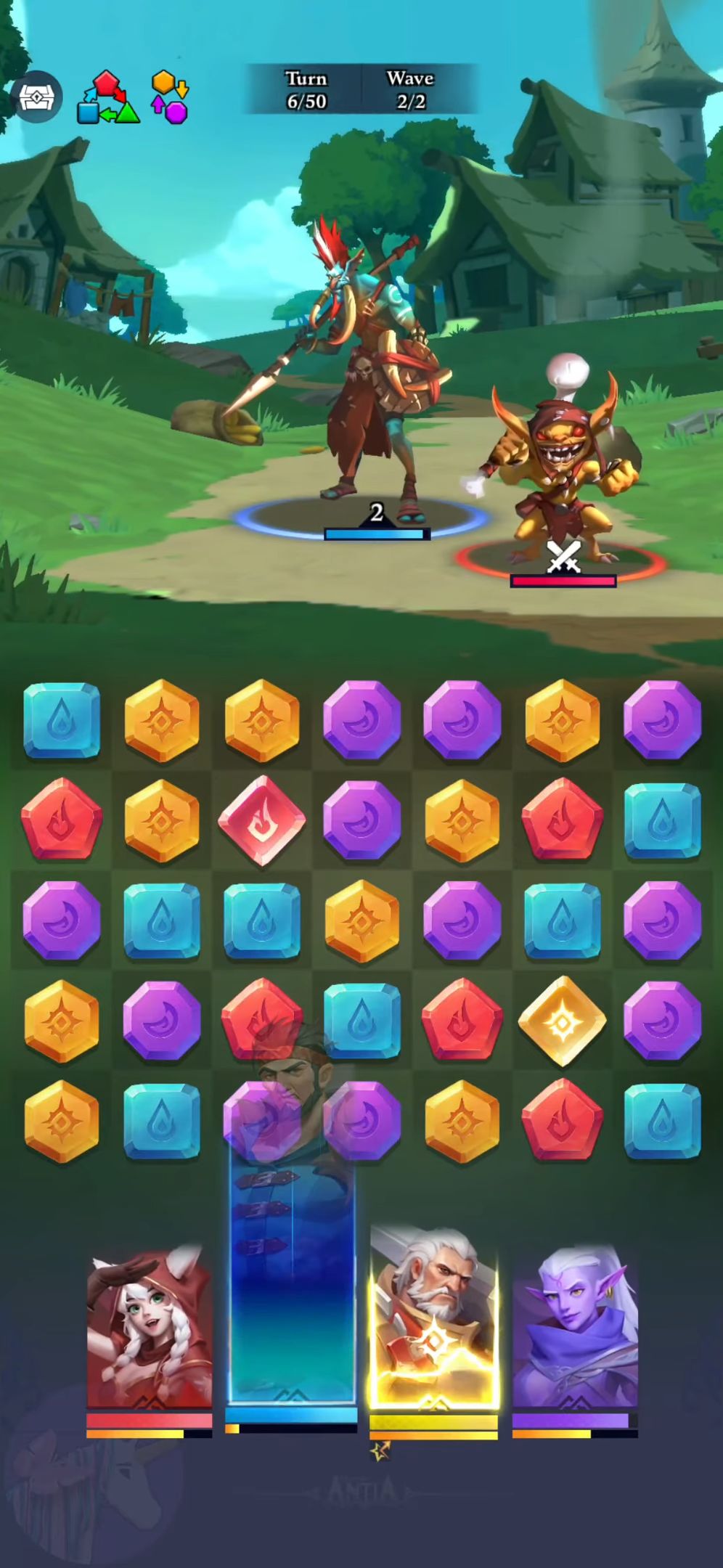 Gameplay of the Call of Antia: Match 3 RPG for Android phone or tablet.