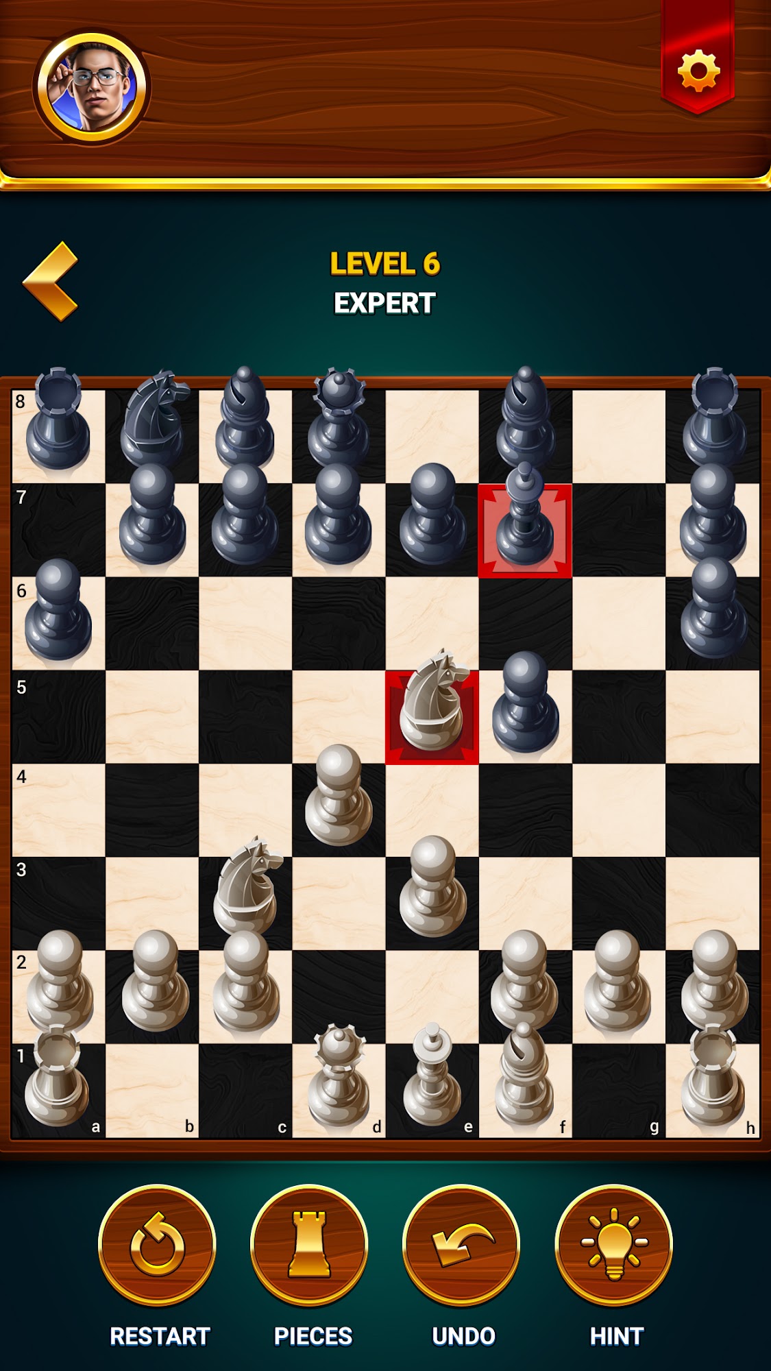 Gameplay of the Chess Club - Chess Board Game for Android phone or tablet.