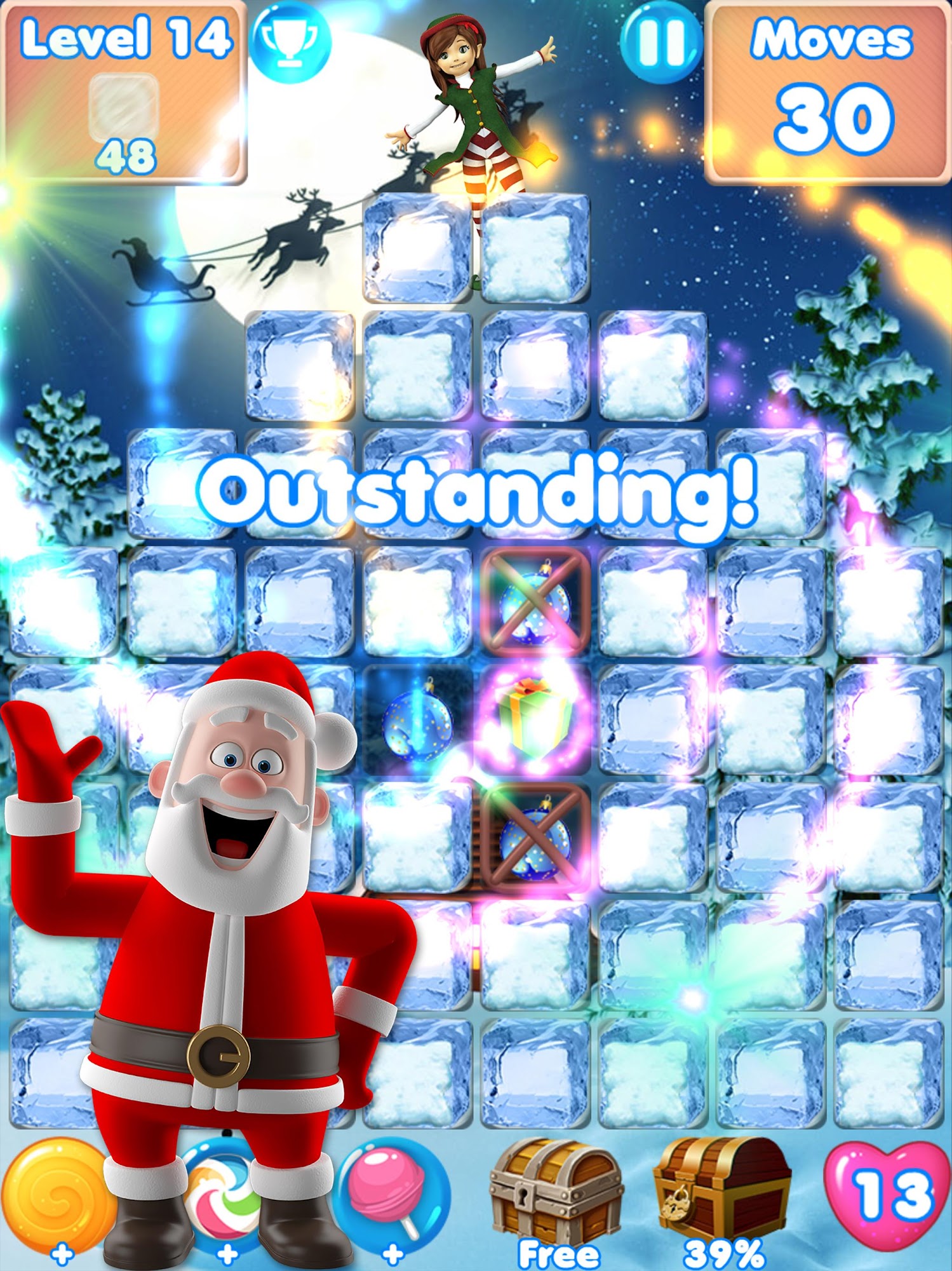 Gameplay of the Christmas Games - santa match 3 games without wifi for Android phone or tablet.