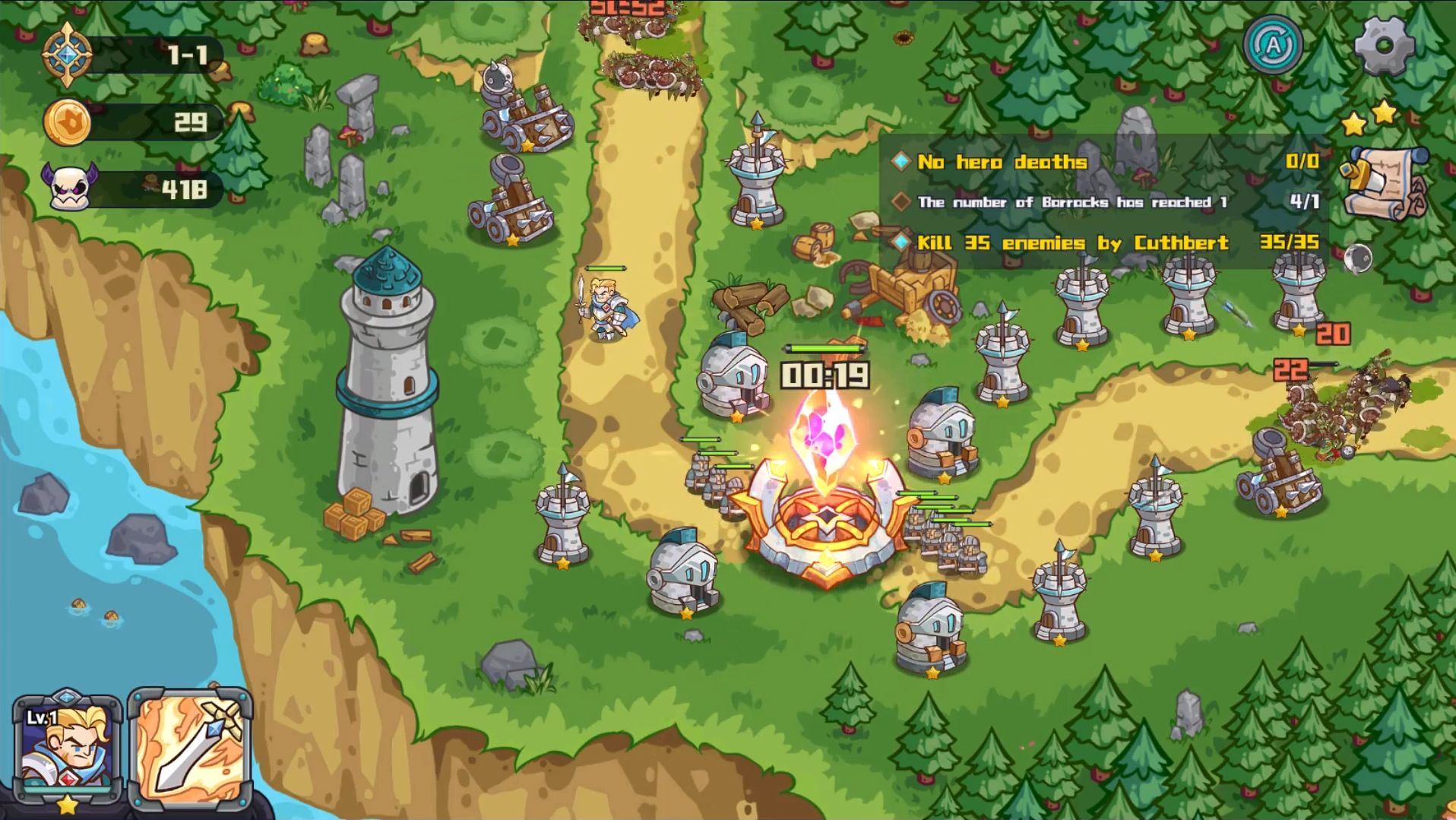 Gameplay of the Chrono Crystal - Tower Defense for Android phone or tablet.