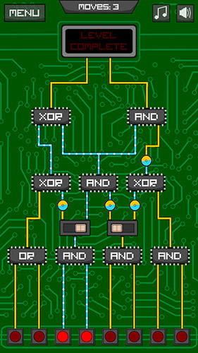 Gameplay of the Circuit scramble: Computer logic puzzles for Android phone or tablet.