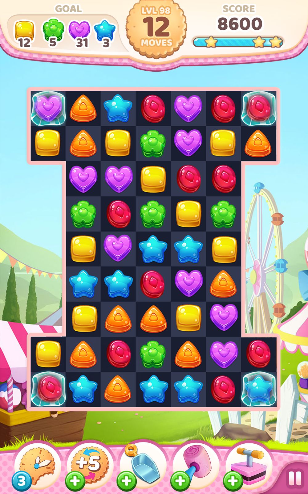 Gameplay of the Cookie Rush Match 3 for Android phone or tablet.