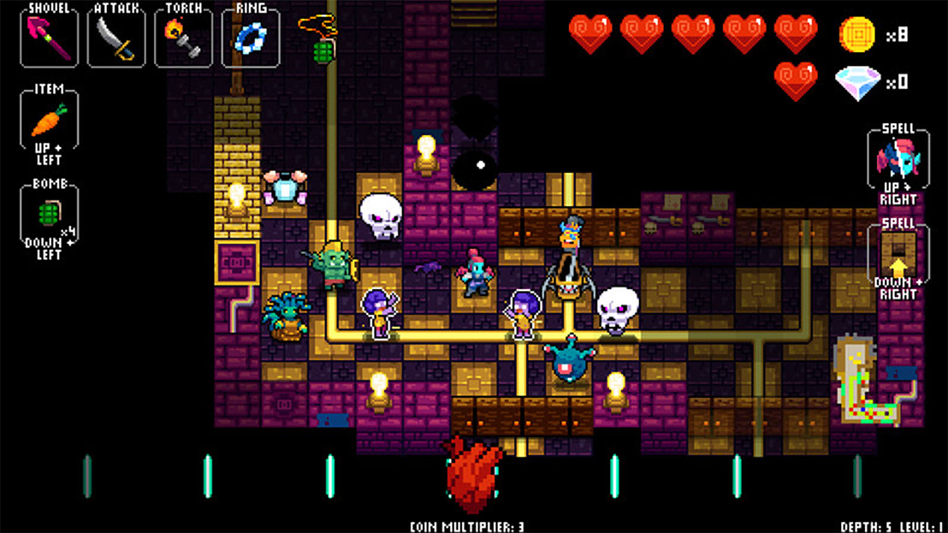 Gameplay of the Crypt of the NecroDancer for Android phone or tablet.