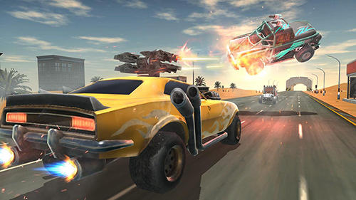 Gameplay of the Death race: Road battle for Android phone or tablet.