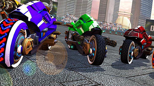 Gameplay of the Demolition derby future bike wars for Android phone or tablet.