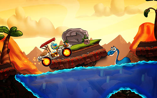 Gameplay of the Dino world speed car racing for Android phone or tablet.