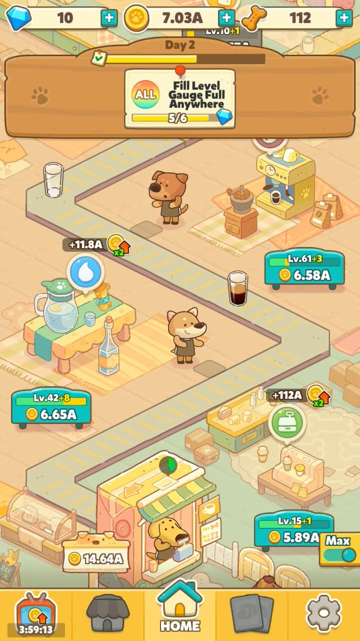 Gameplay of the Dog Cafe Tycoon for Android phone or tablet.