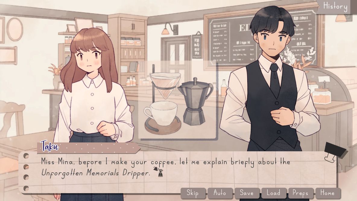 Gameplay of the EDDA Cafe Visual Novel for Android phone or tablet.