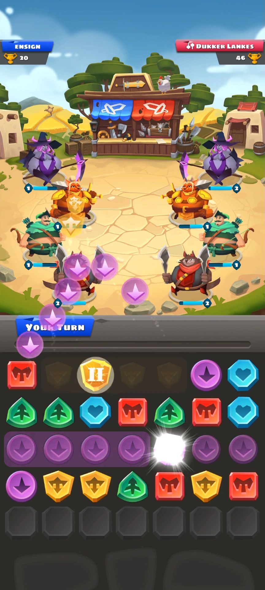 Gameplay of the Fatty Fight - Match 3 Battles for Android phone or tablet.