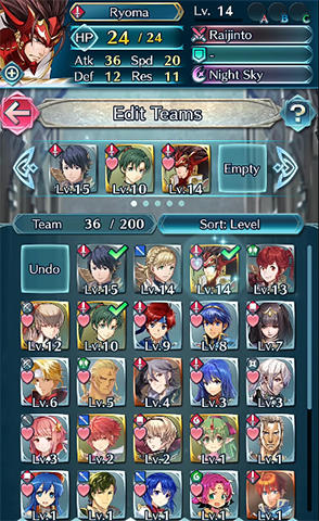 Gameplay of the Fire emblem heroes for Android phone or tablet.