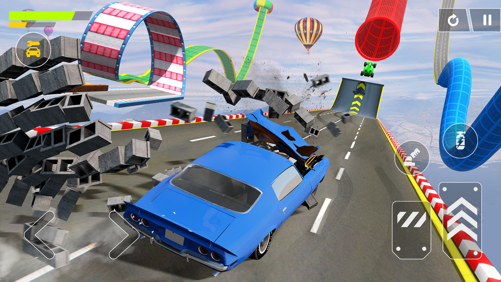 Gameplay of the Flying Car Crash: Real Stunts for Android phone or tablet.