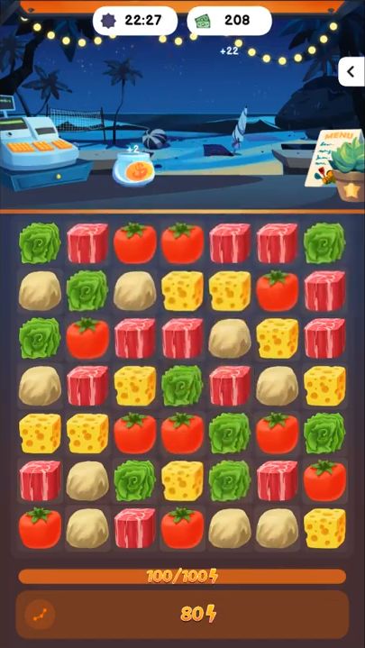 Gameplay of the Food Frenzy: Puzzle for Android phone or tablet.