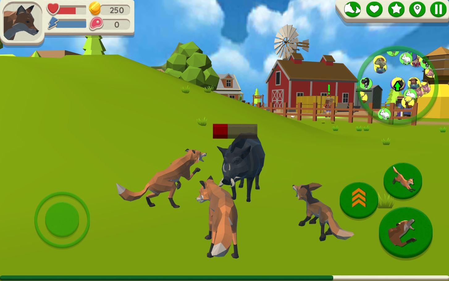 Gameplay of the Fox Family - Animal Simulator for Android phone or tablet.