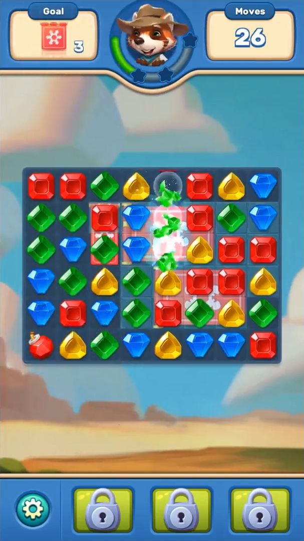 Gameplay of the Gems Matcher - Match 3 Game for Android phone or tablet.