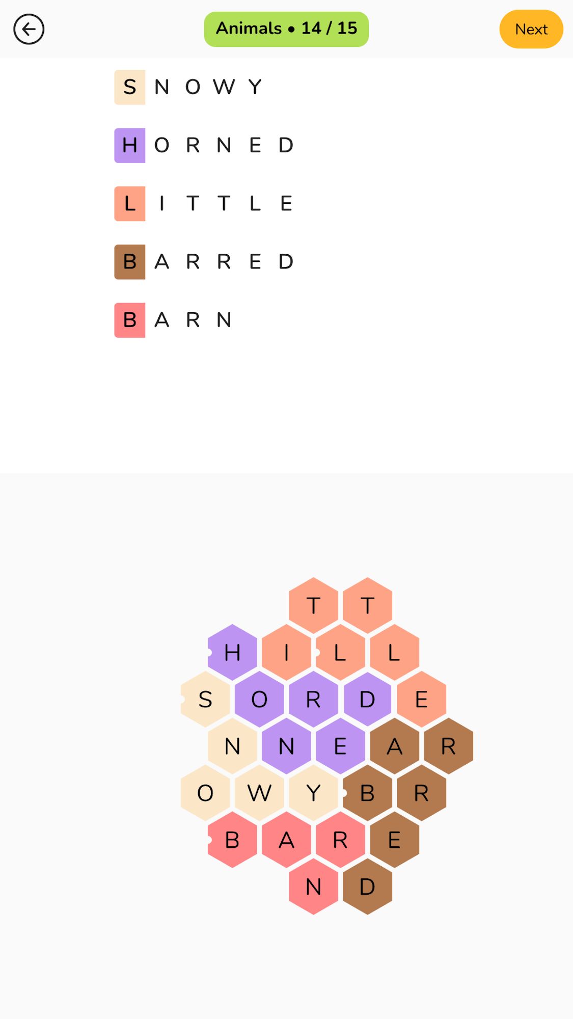 Gameplay of the Honeycomb: Word Puzzle for Android phone or tablet.
