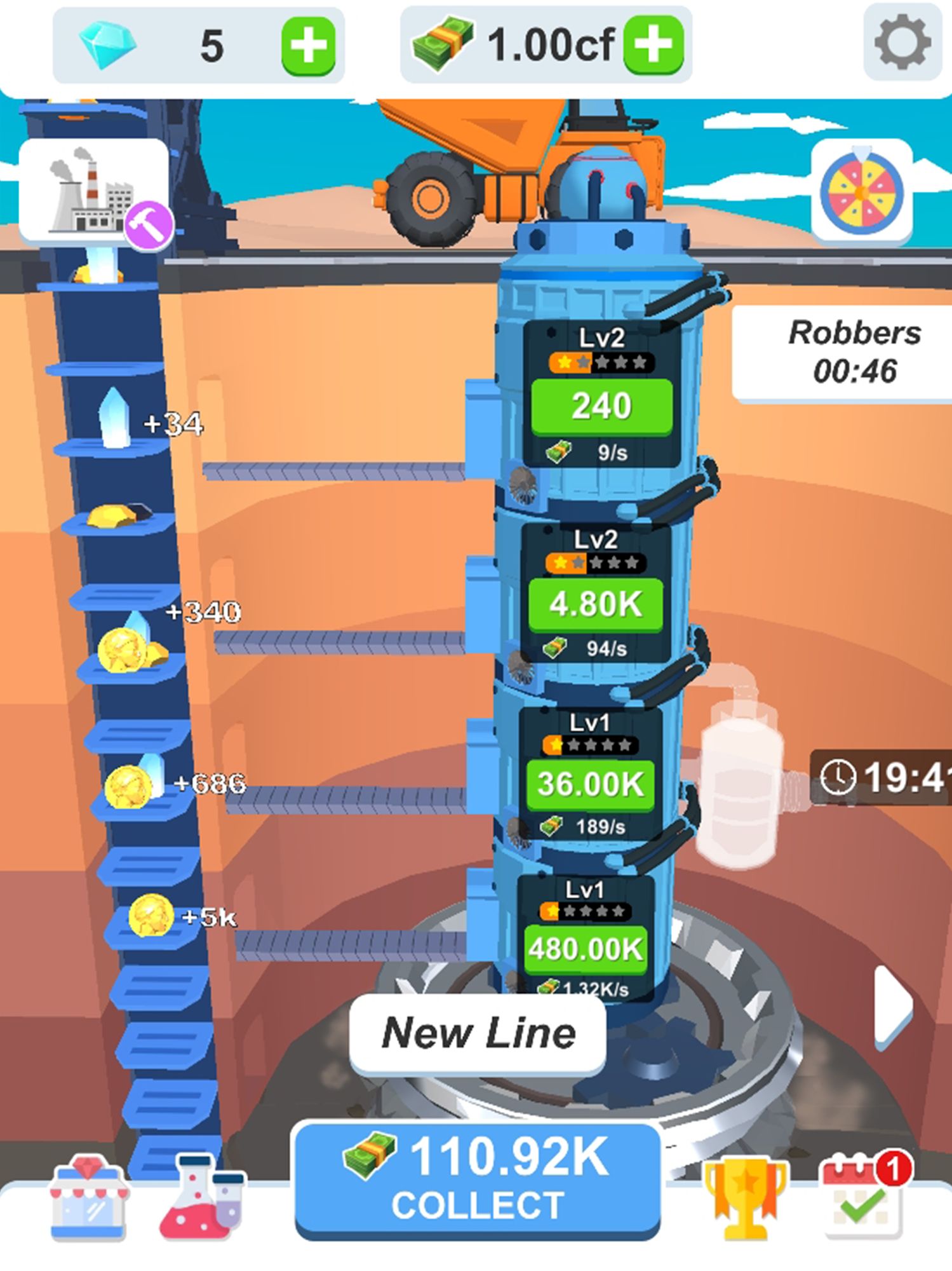 Gameplay of the Idle Dig Factory for Android phone or tablet.