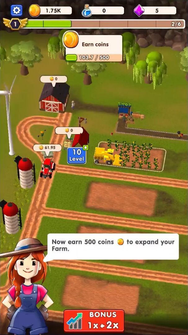 Gameplay of the Idle Farm: Harvest Empire for Android phone or tablet.