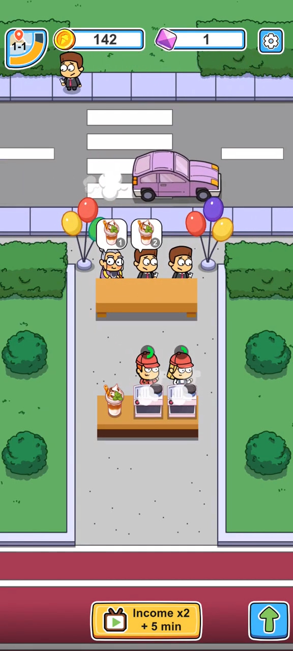 Gameplay of the Idle Food Bar: Food Truck for Android phone or tablet.
