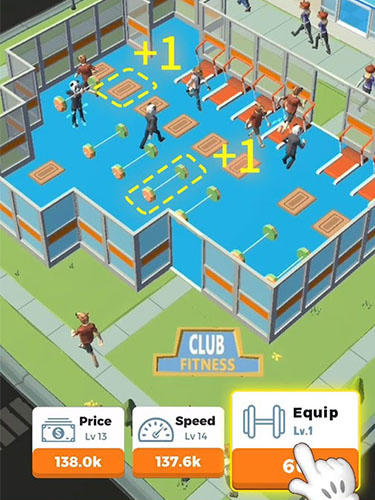 Gameplay of the Idle gym: Fitness simulation game for Android phone or tablet.