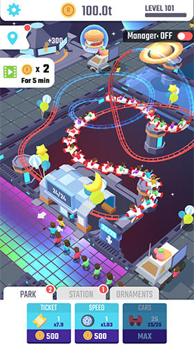 Gameplay of the Idle roller coaster for Android phone or tablet.