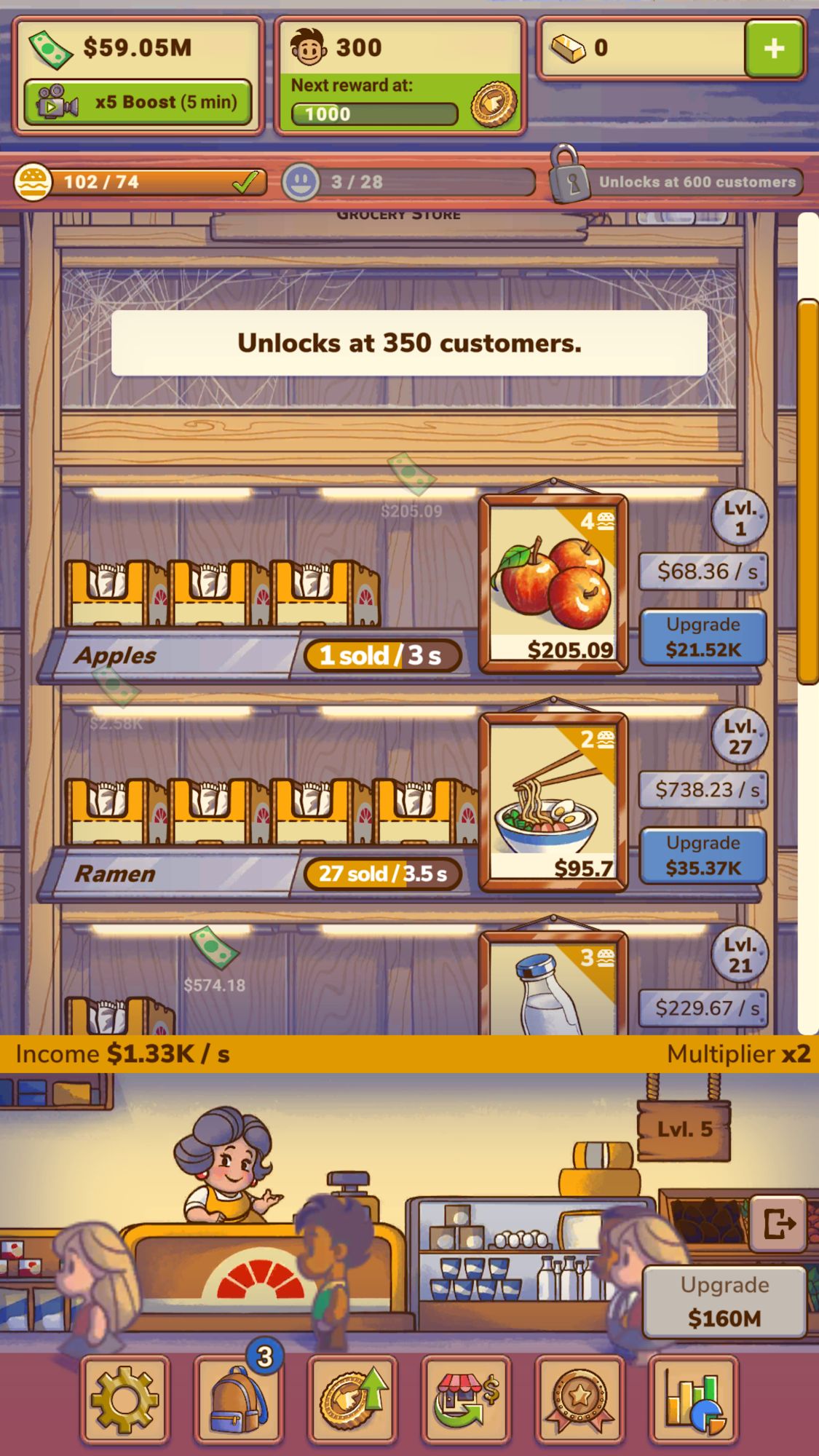Gameplay of the Idle Shop Manager for Android phone or tablet.