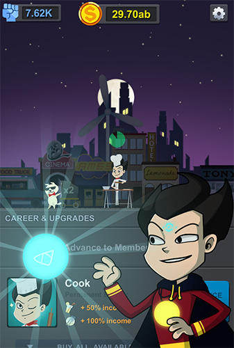 Gameplay of the Illuminati adventure: Idle game and clicker game for Android phone or tablet.