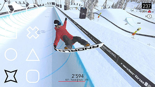 Gameplay of the Just snowboarding: Freestyle snowboard action for Android phone or tablet.