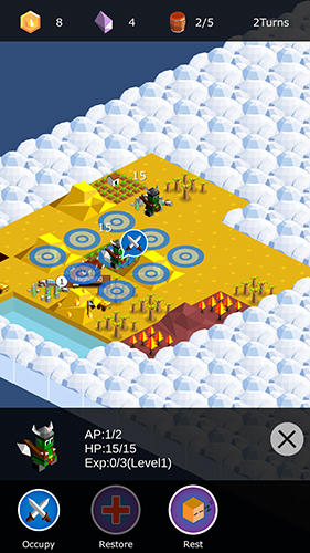 Gameplay of the Kingdoms arena: Turn-based strategy game for Android phone or tablet.