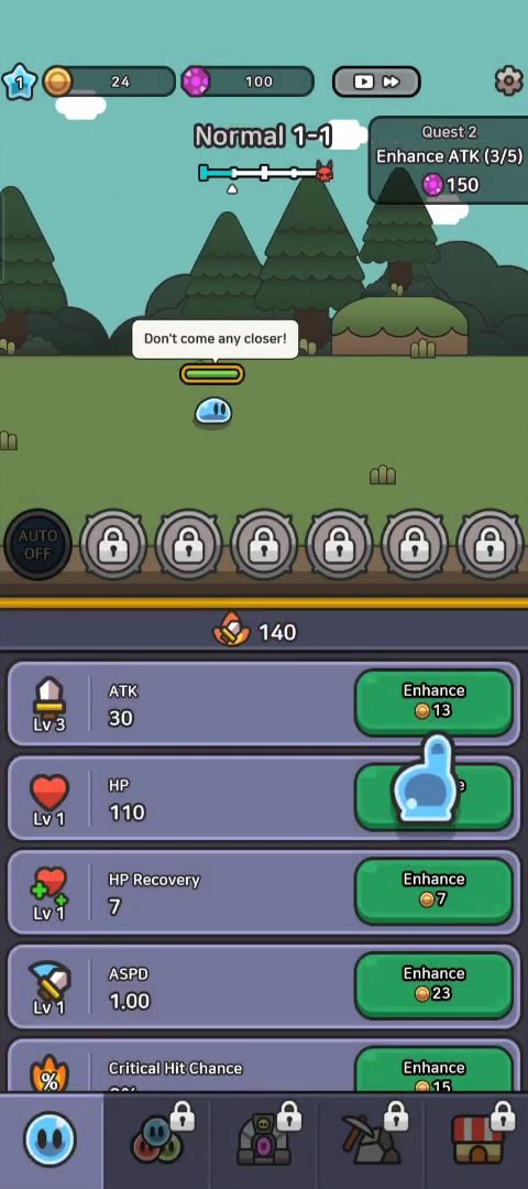 Gameplay of the Legend of Slime: Idle RPG for Android phone or tablet.