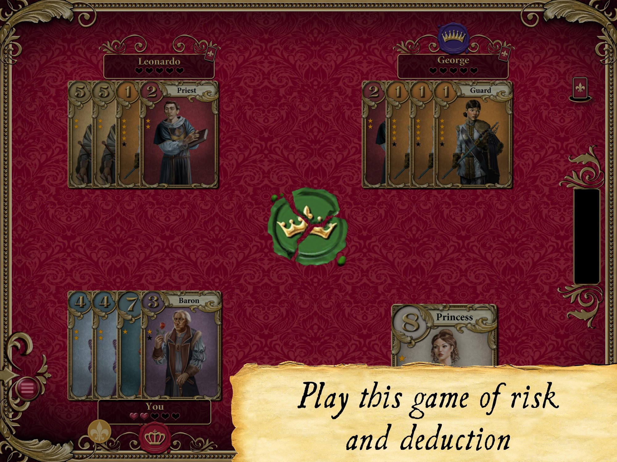 Gameplay of the Love Letter - Strategy Card Game for Android phone or tablet.