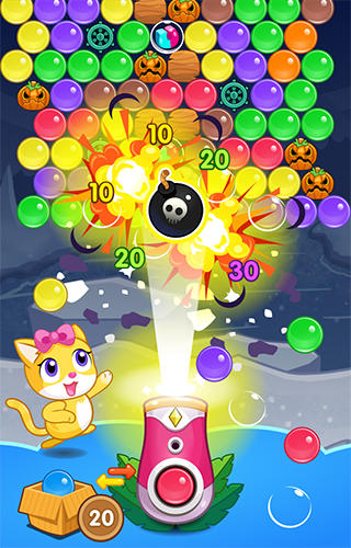 Gameplay of the Meow pop: Kitty bubble puzzle for Android phone or tablet.