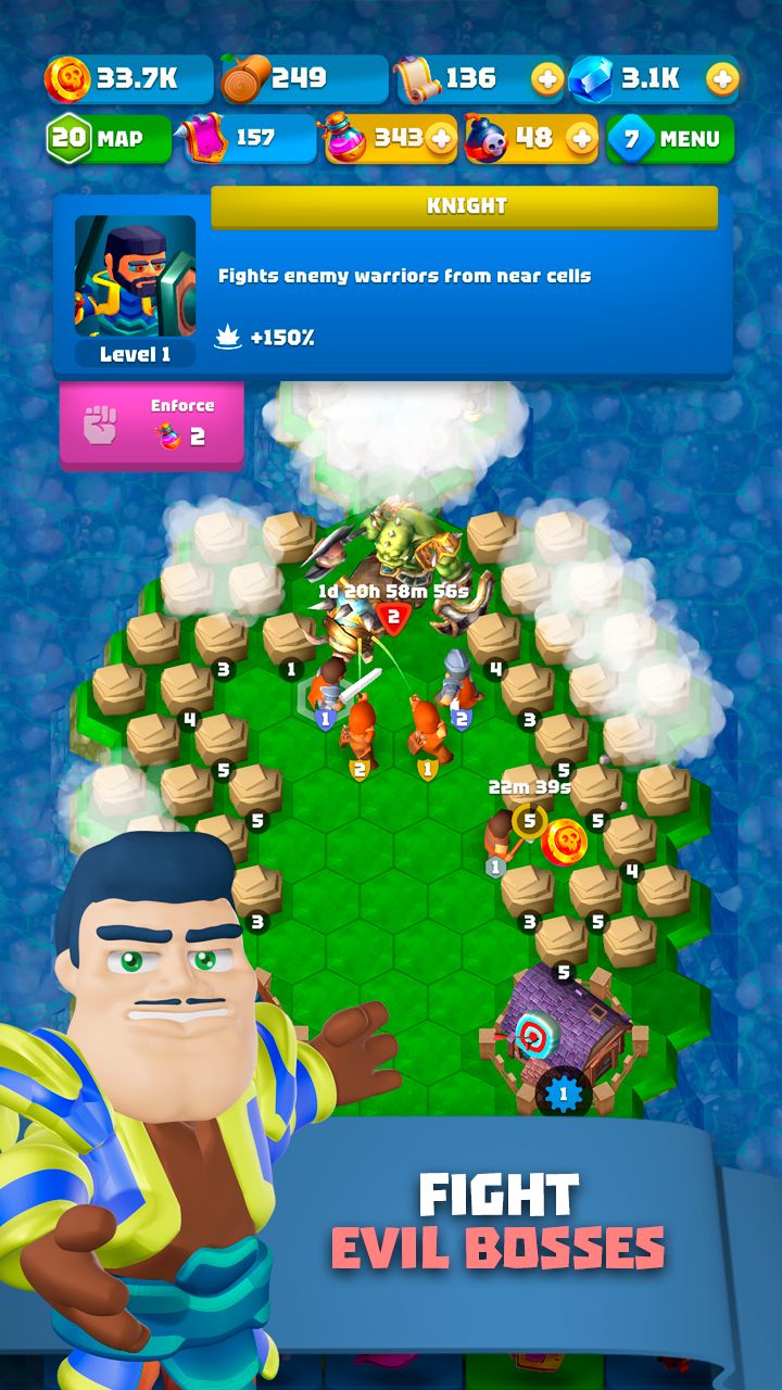 Gameplay of the Mining Knights: Merge and mine for Android phone or tablet.