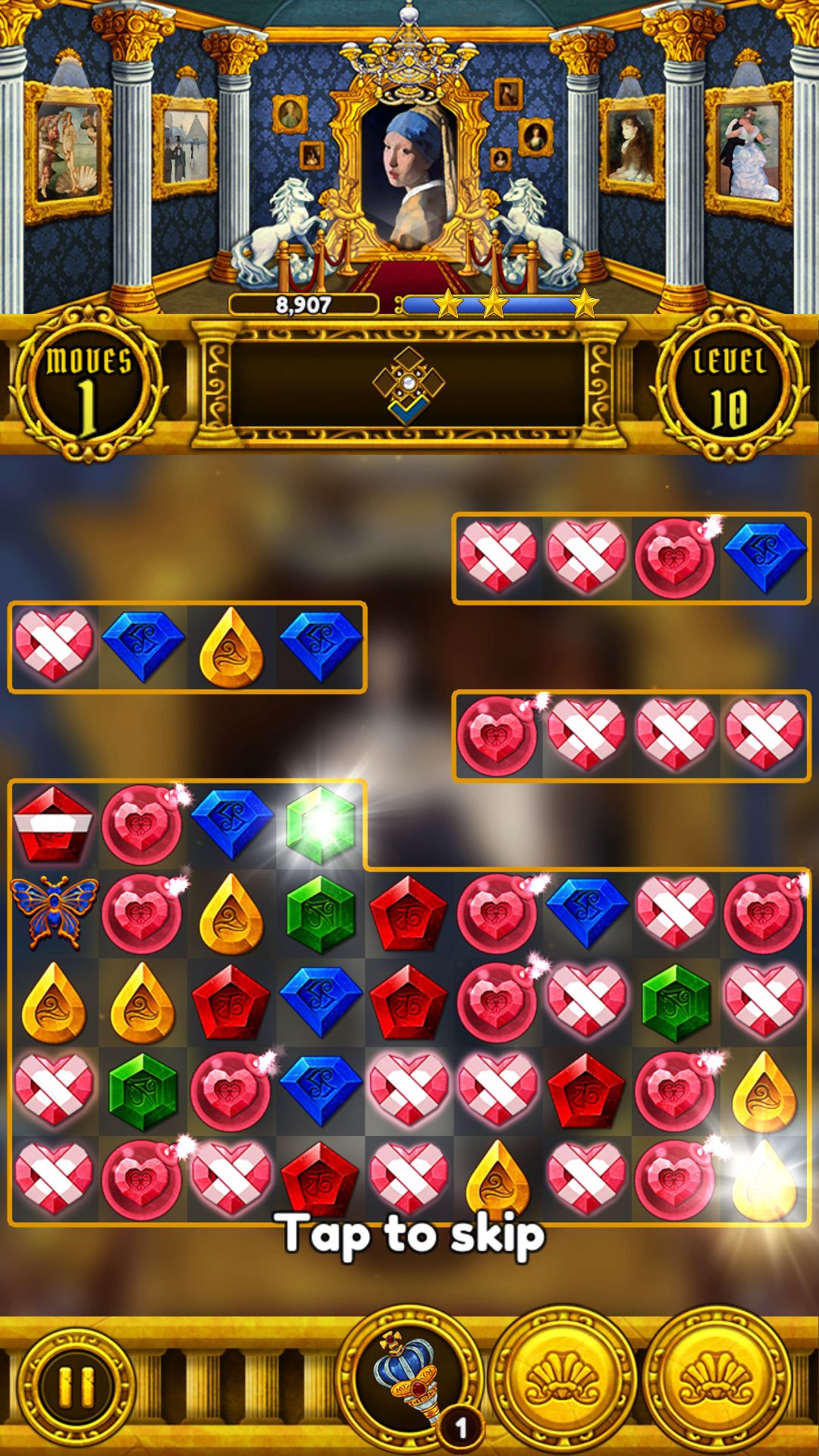 Gameplay of the Mystery Art Gallery: Match 3 for Android phone or tablet.