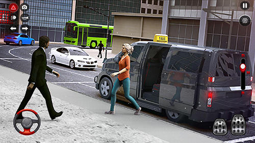 Gameplay of the New York taxi driving sim 3D for Android phone or tablet.