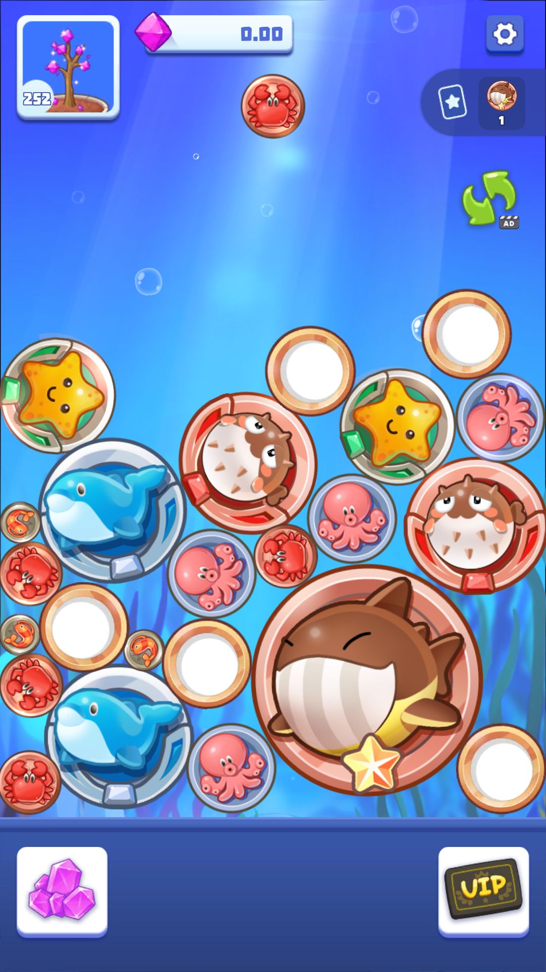 Gameplay of the Ocean Merge: Gather Gem for Android phone or tablet.