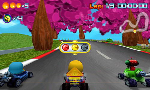 Gameplay of the Pac-Man: Kart rally for Android phone or tablet.