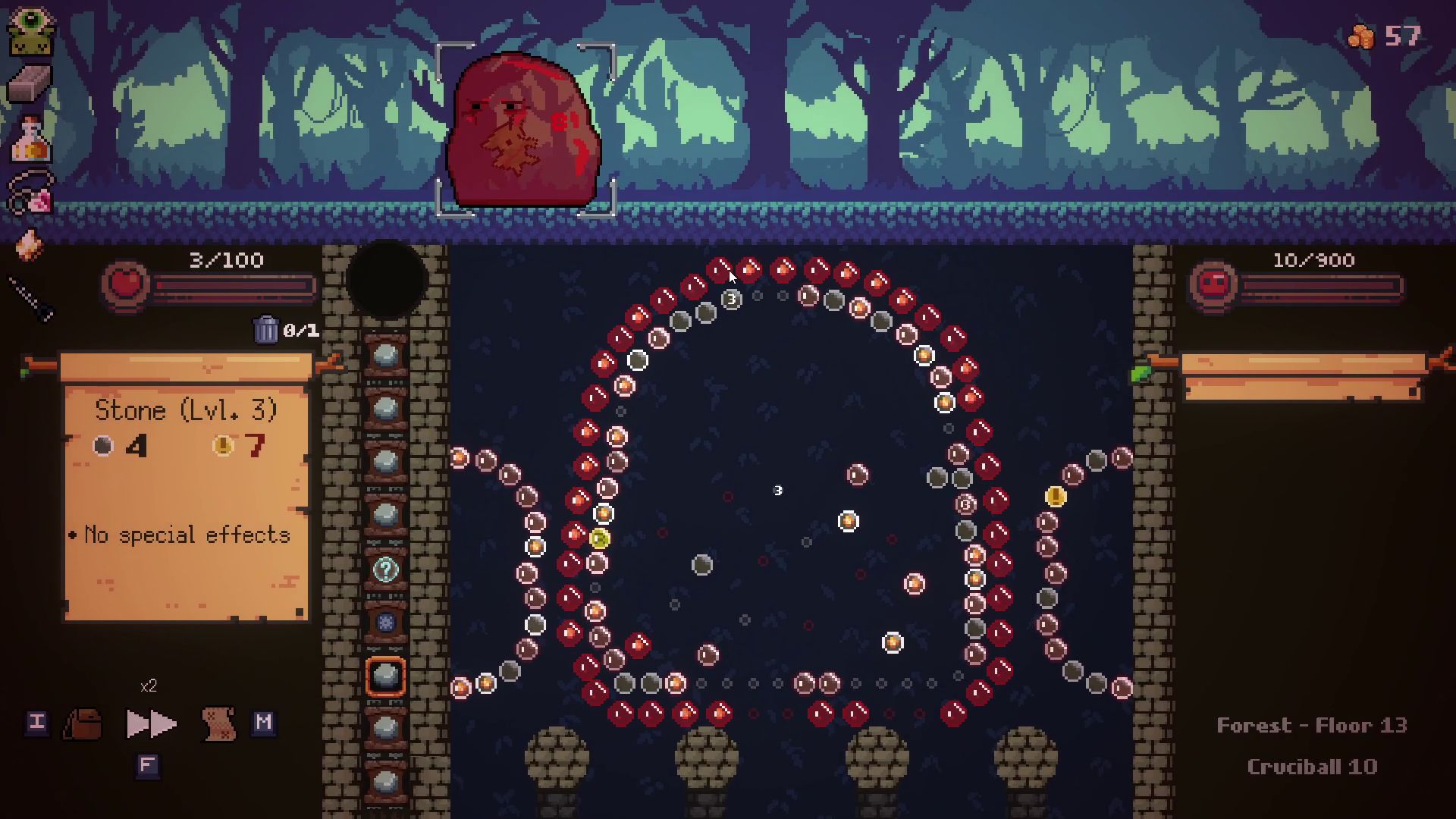 Gameplay of the Peglin - A Pachinko Roguelike for Android phone or tablet.