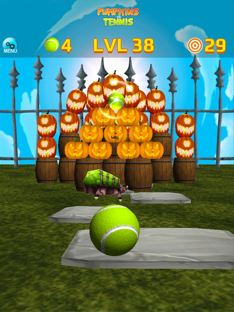 Gameplay of the Pumpkins vs Tennis Knockdown for Android phone or tablet.
