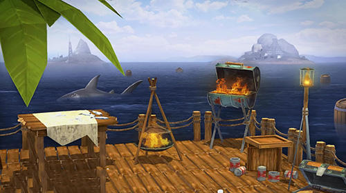 Gameplay of the Raft survival in the ocean simulator for Android phone or tablet.