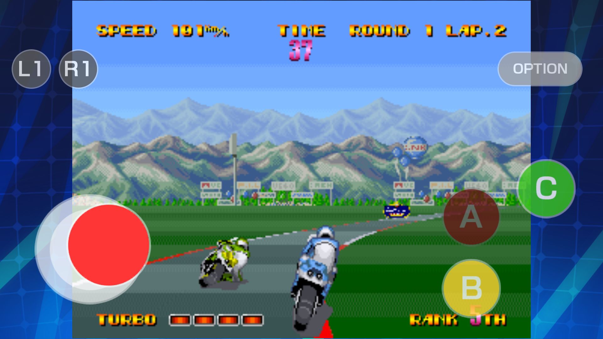 Gameplay of the RIDING HERO ACA NEOGEO for Android phone or tablet.